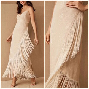 NWT Anthropologie BHLDN Azulu Tierra Sequin Fringe Maxi Slip Dress Cream XS